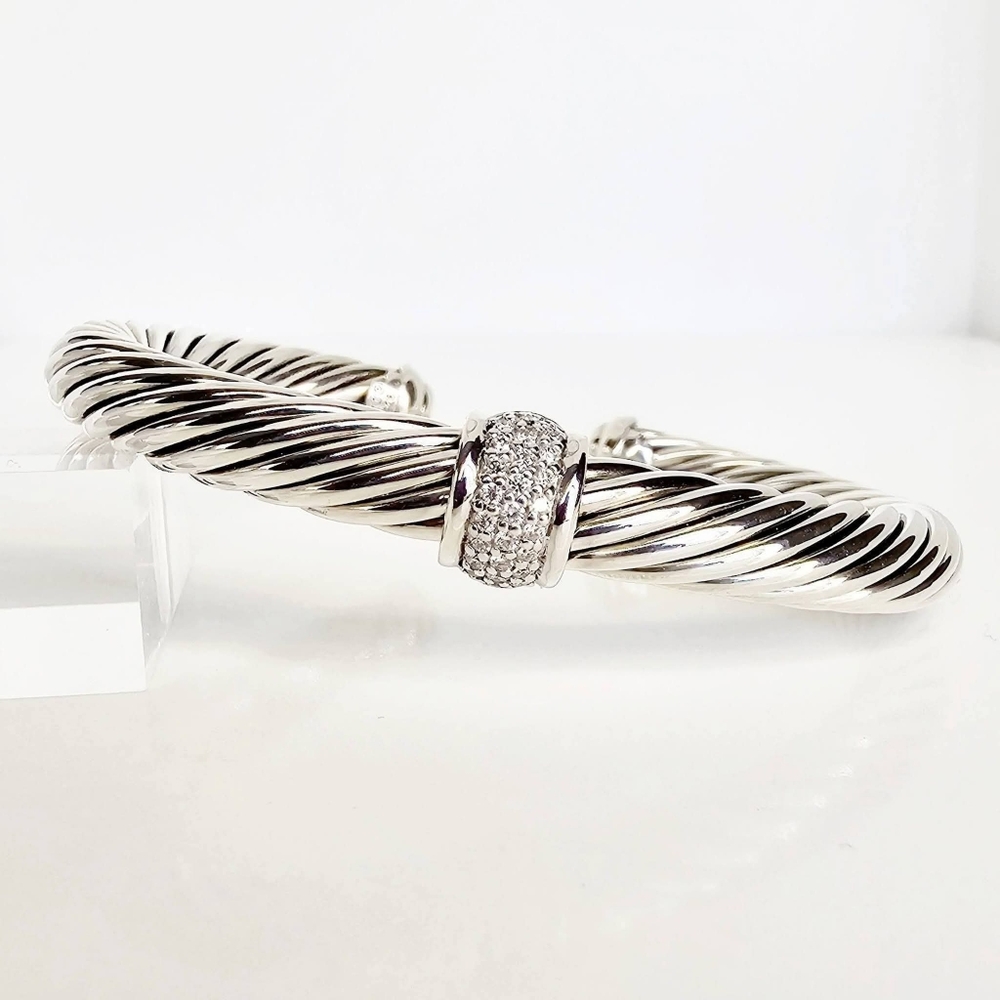 David Yurman 7mm 18k White Gold Diamond Station Bracelet
